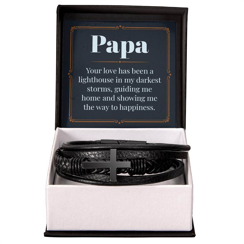Papa - Lighthouse - Men's Cross Leather Bracelet
