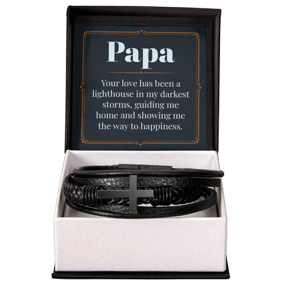 Papa - Lighthouse - Men's Cross Leather Bracelet