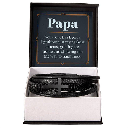 Papa - Lighthouse - Men's Cross Leather Bracelet