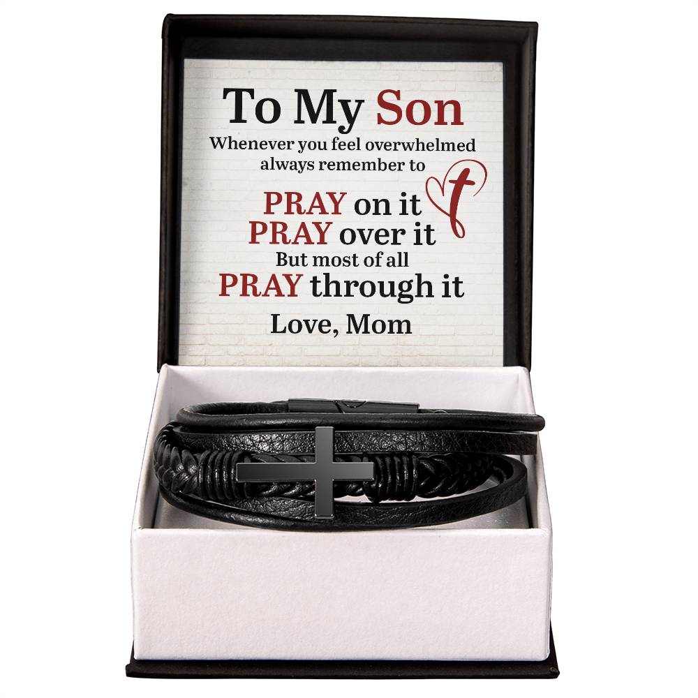 To My Son From Mom - Men's Cross Leather Bracelet