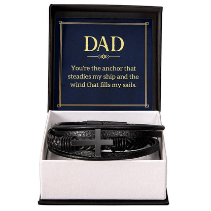 Dad: You're the Anchor - Men's Cross Leather Bracelet