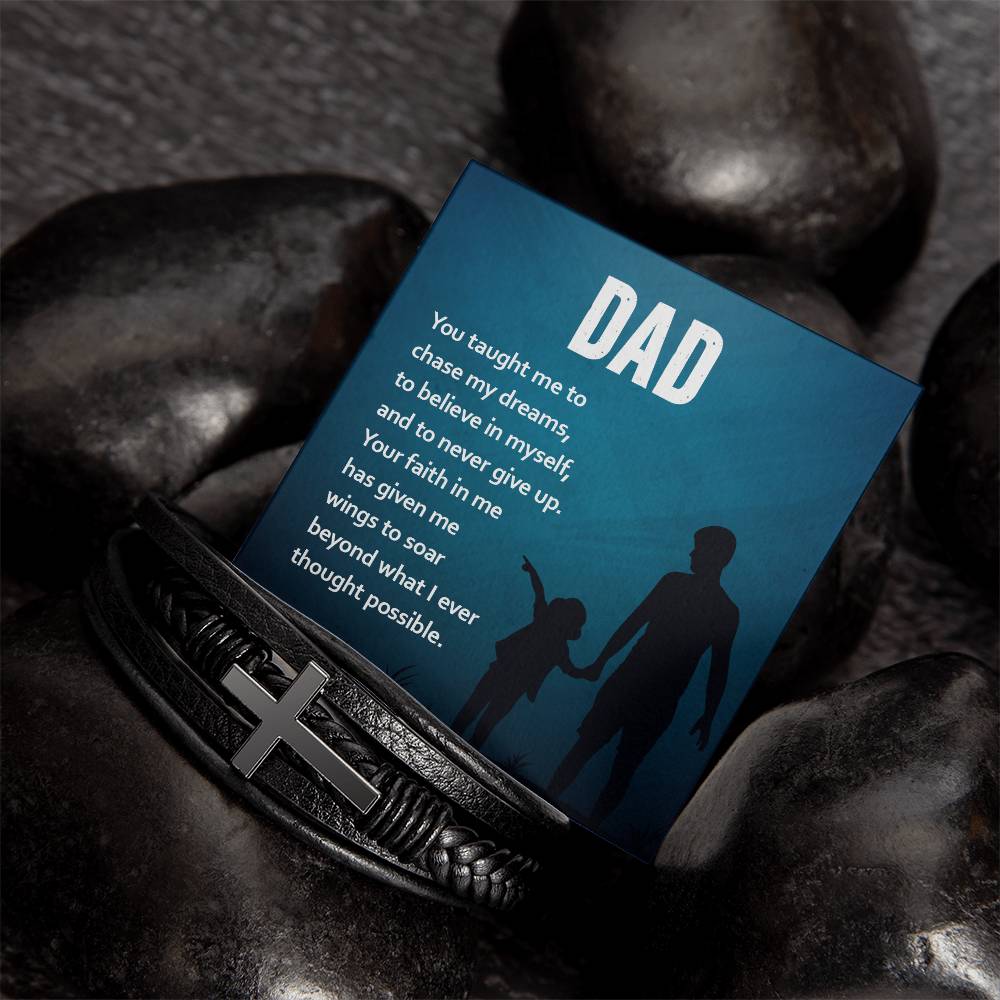 Dad - You Gave Me Wings to Soar - Men's Cross Leather Bracelet