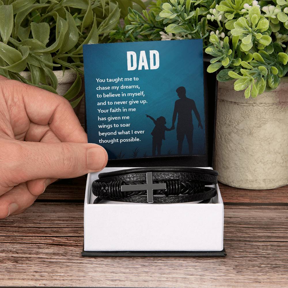Dad - You Gave Me Wings to Soar - Men's Cross Leather Bracelet