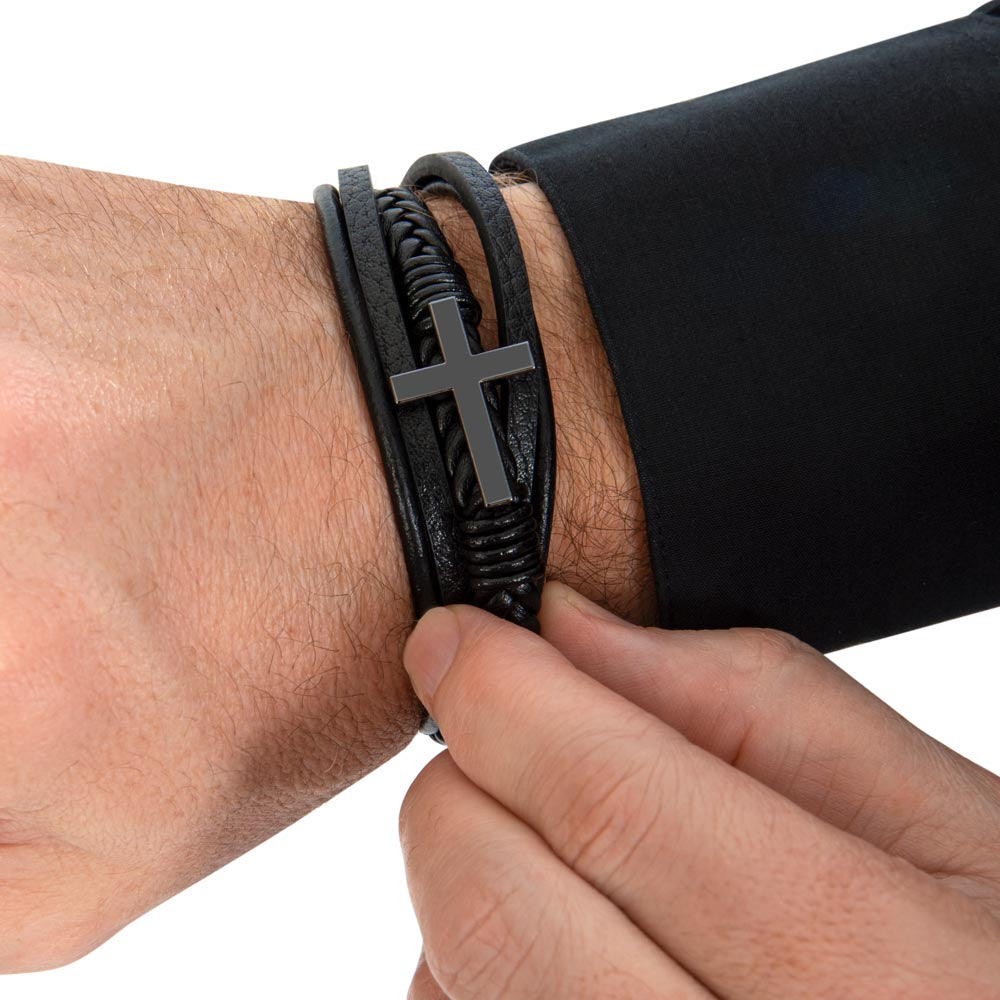 Thank You Dad - Men's Cross Leather Bracelet