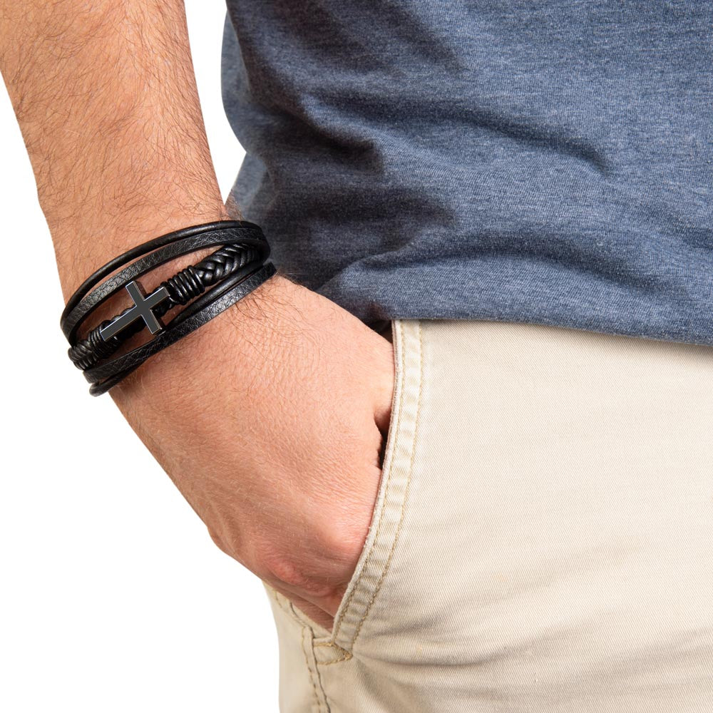 Dad: You're the Anchor - Men's Cross Leather Bracelet
