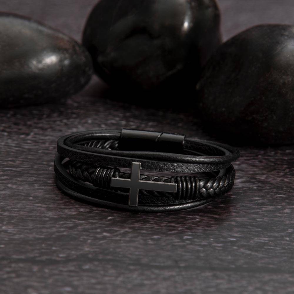 Papa - Lighthouse - Men's Cross Leather Bracelet
