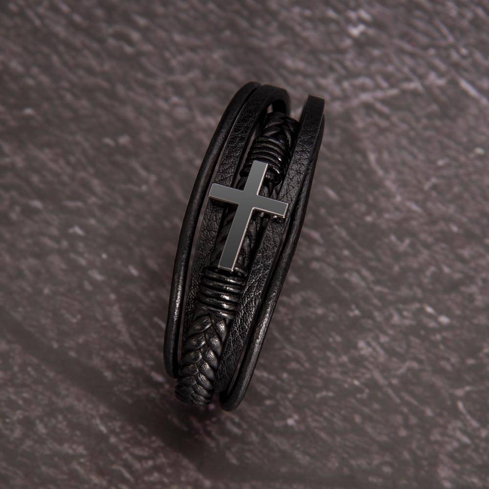 Dad - You Gave Me Wings to Soar - Men's Cross Leather Bracelet