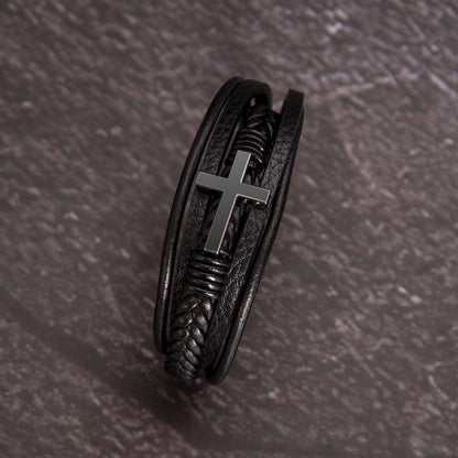 Dad - You Gave Me Wings to Soar - Men's Cross Leather Bracelet