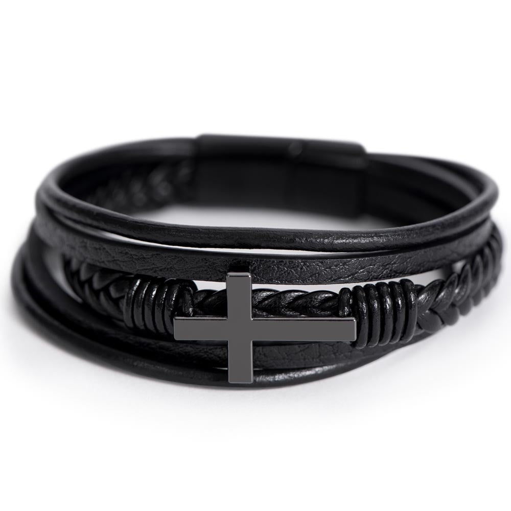 Dad - You Gave Me Wings to Soar - Men's Cross Leather Bracelet