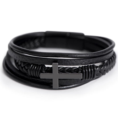Dad - You Gave Me Wings to Soar - Men's Cross Leather Bracelet