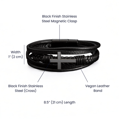 Dad: You're the Anchor - Men's Cross Leather Bracelet