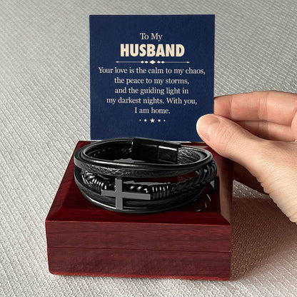 To My Husband - Men's Cross Leather Bracelet