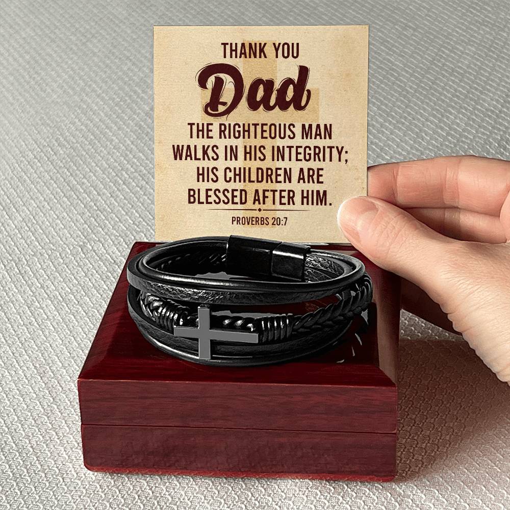 Thank You Dad - Men's Cross Leather Bracelet