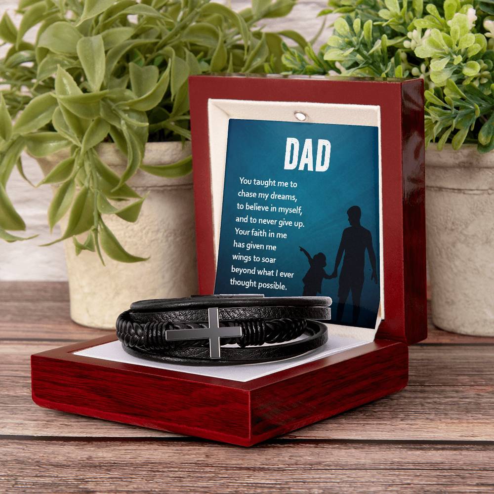 Dad - You Gave Me Wings to Soar - Men's Cross Leather Bracelet
