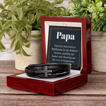 Papa - Lighthouse - Men's Cross Leather Bracelet