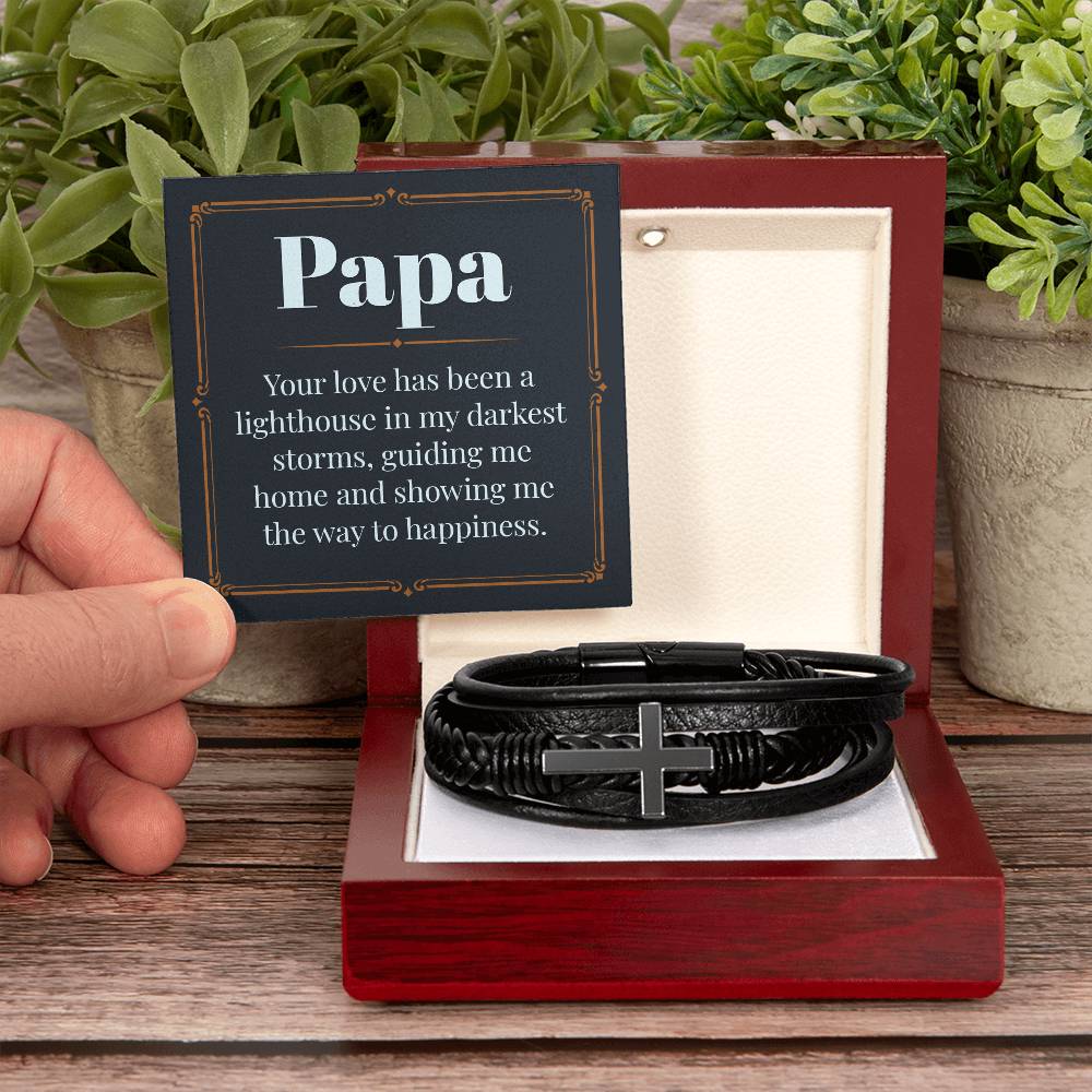Papa - Lighthouse - Men's Cross Leather Bracelet