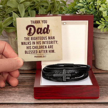 Thank You Dad - Men's Cross Leather Bracelet