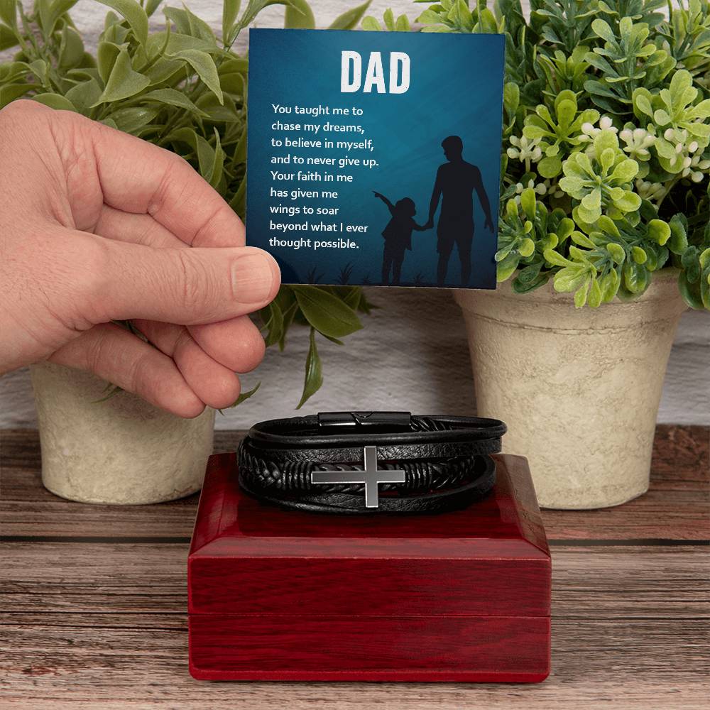 Dad - You Gave Me Wings to Soar - Men's Cross Leather Bracelet