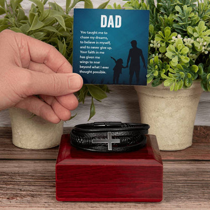 Dad - You Gave Me Wings to Soar - Men's Cross Leather Bracelet