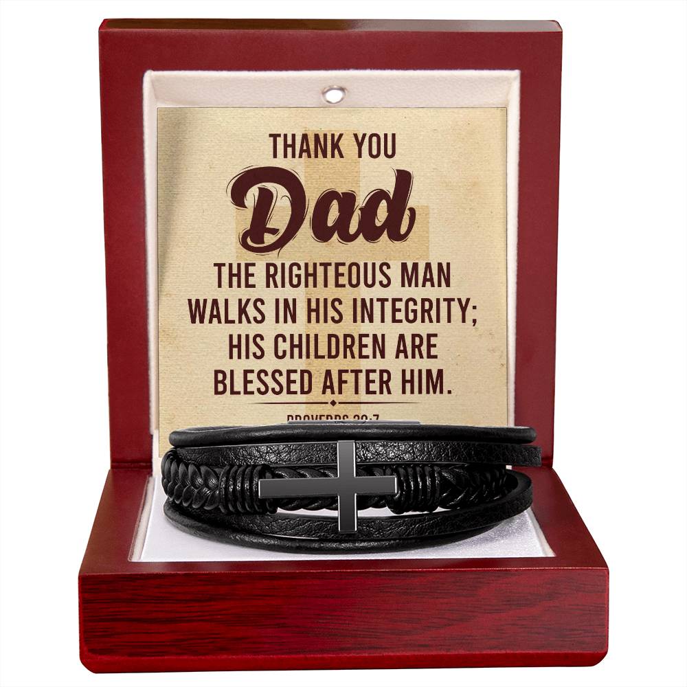 Thank You Dad - Men's Cross Leather Bracelet