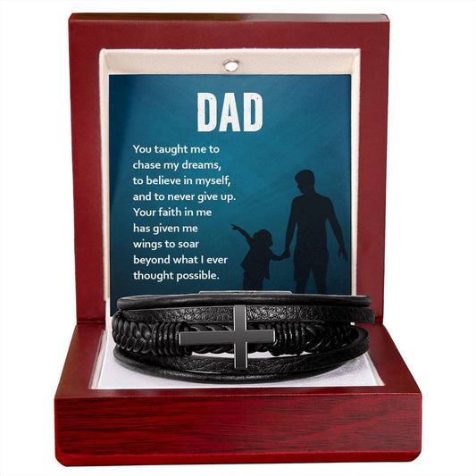 Dad - You Gave Me Wings to Soar - Men's Cross Leather Bracelet