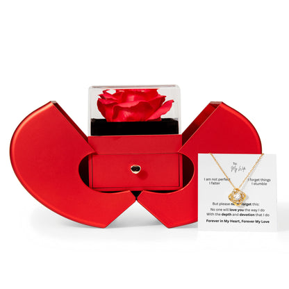 To My Wife: Love Knot Necklace with Red Heart Rose Box