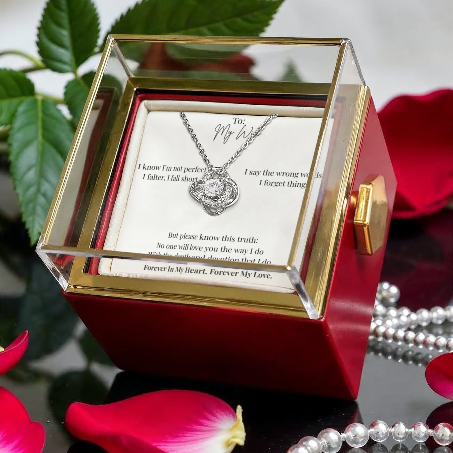 To My Wife: Love Knot with Rotating Rose Gift Box