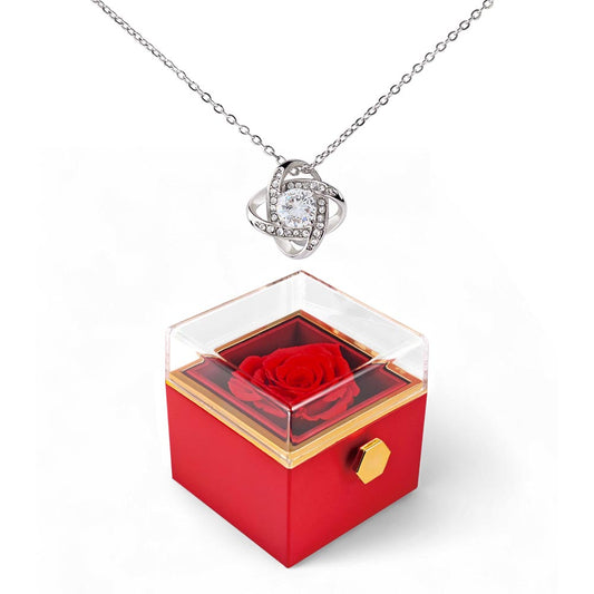 To My Wife: Love Knot Necklace with Red Heart Rose Box