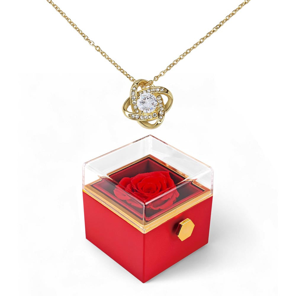 To My Wife: Love Knot Necklace with Red Heart Rose Box