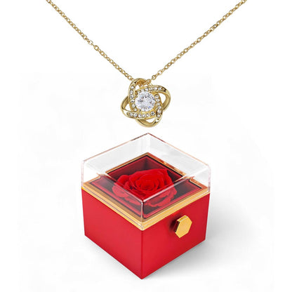 To My Wife: Love Knot Necklace with Red Heart Rose Box