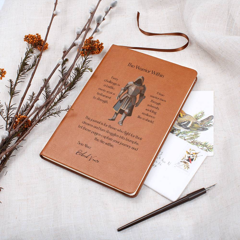 Vegan Leather Journal for Men, Warrior Graphic Notebook, Motivational Journal Gift, Unique Personal Diary, Inspiring Gift for Him