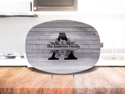 Personalized Family Name Oval Platter, Custom Dinnerware, Rustic Wood Design, Unique Wedding Gift, Unbreakable Serving Tray, Kitchen Decor
