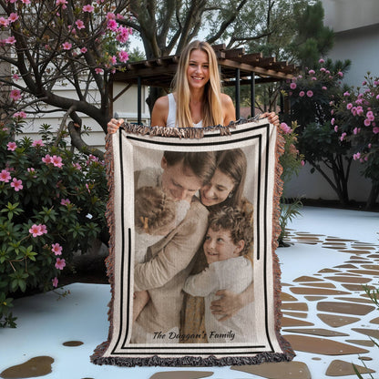 Custom Woven Blanket, Personalized Picture Throw, Cotton Woven Gift, Custom Portrait Blanket, Anniversary Gift Throw, Family Keepsake