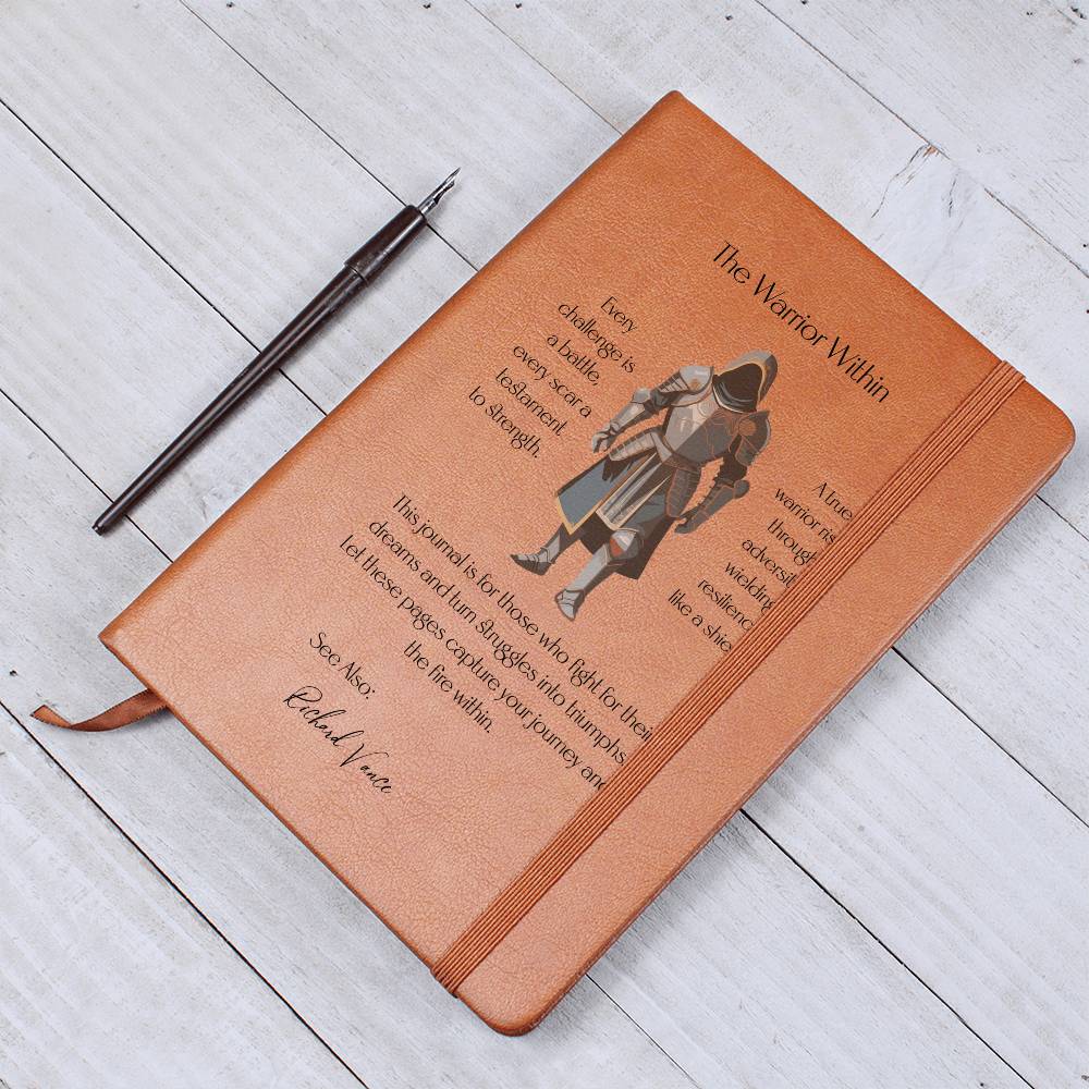 Vegan Leather Journal for Men, Warrior Graphic Notebook, Motivational Journal Gift, Unique Personal Diary, Inspiring Gift for Him