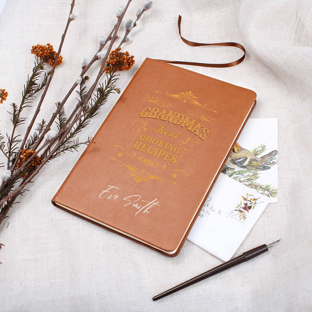 Grandma's Treasured Family Cooking Recipes Customized Journal| Personalized Leather Journal Gift for Grandma