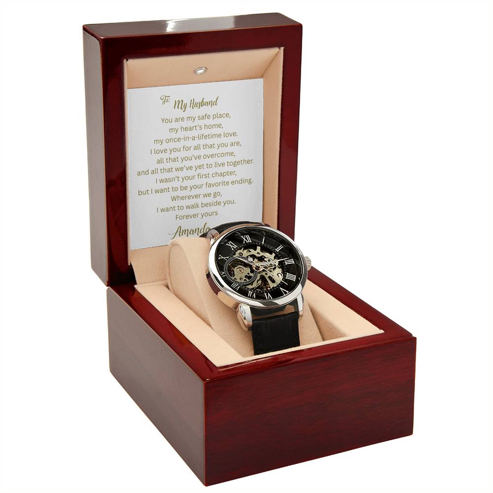 A Luxury Timepiece for the Love of Your Life - Your Husband | Men's Openwork Watch, Luxury Skeleton | Genuine Black | Gift for Husband