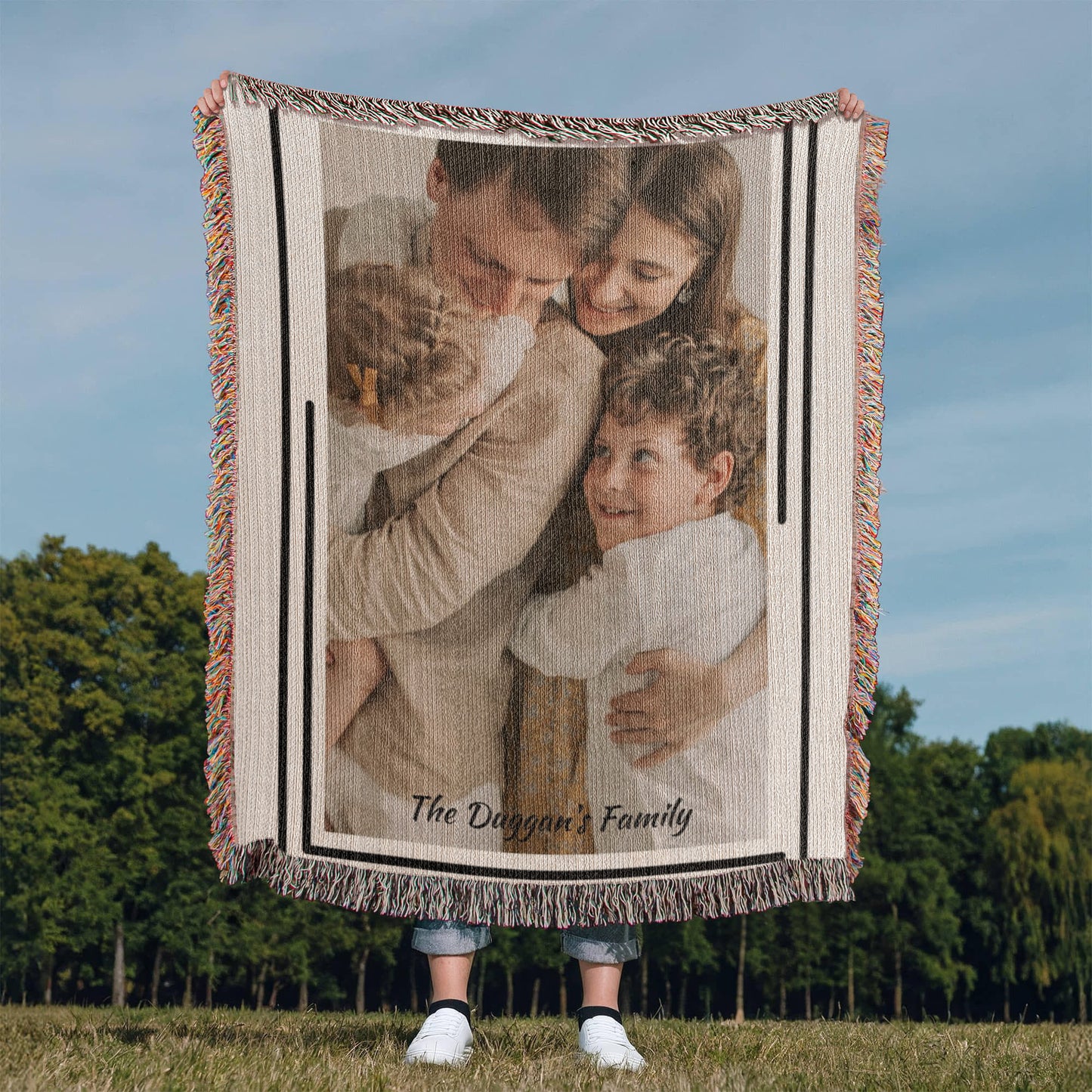 Custom Woven Blanket, Personalized Picture Throw, Cotton Woven Gift, Custom Portrait Blanket, Anniversary Gift Throw, Family Keepsake