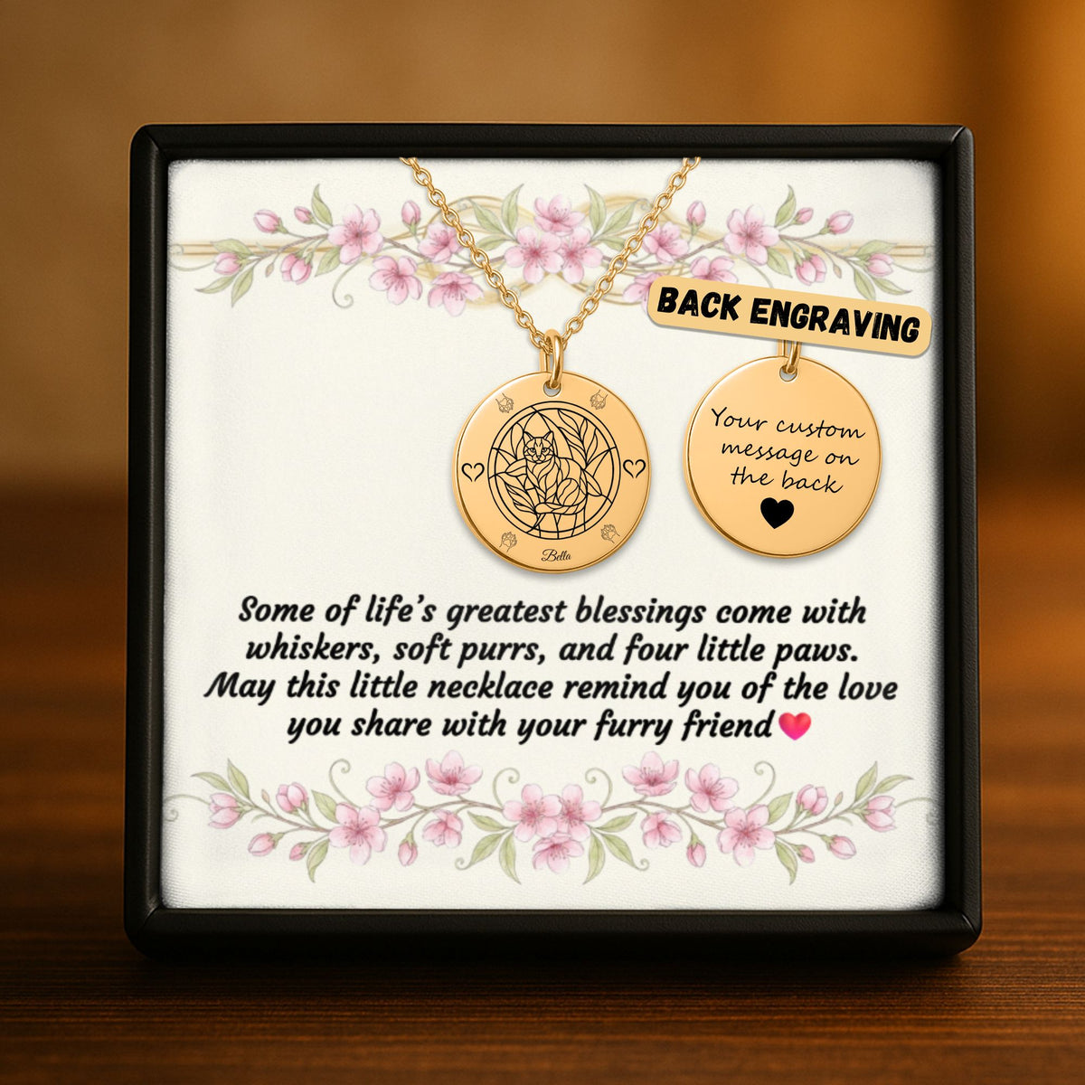 Personalized Cat Necklace, Cat Lover Gift, Engraved Pet Keepsake, Custom Round Coin Jewelry for Cat Moms and Friends