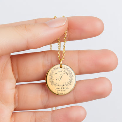 One Year Wedding Anniversary Coin Necklace