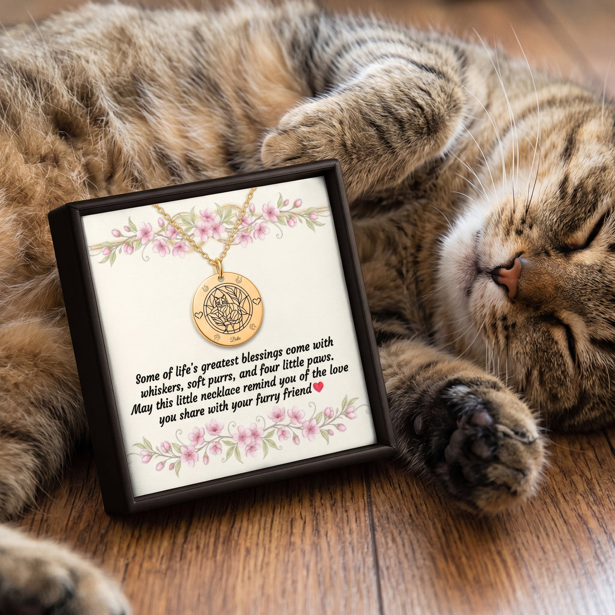 Personalized Cat Necklace, Cat Lover Gift, Engraved Pet Keepsake, Custom Round Coin Jewelry for Cat Moms and Friends