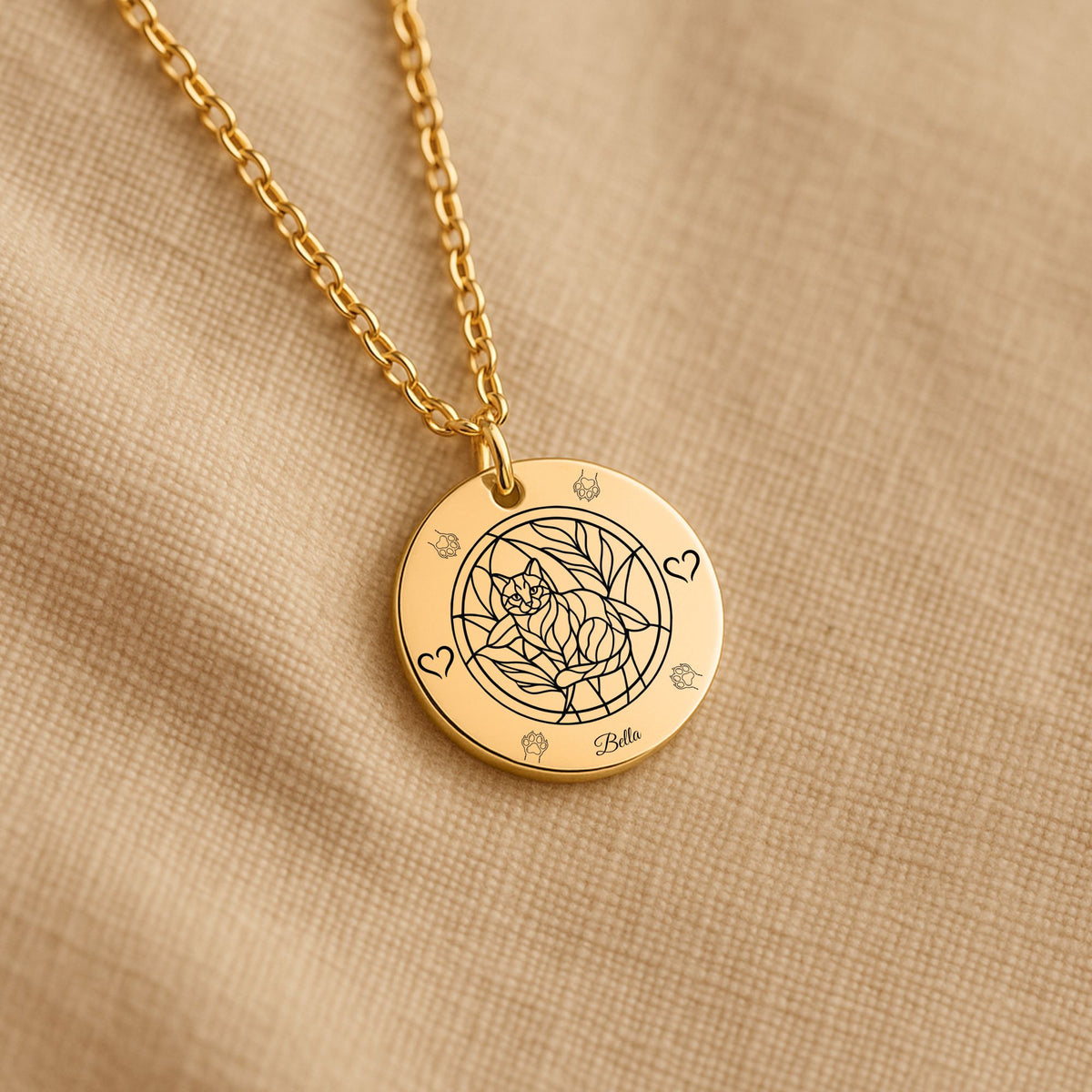 Personalized Cat Necklace, Cat Lover Gift, Engraved Pet Keepsake, Custom Round Coin Jewelry for Cat Moms and Friends