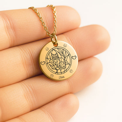 Personalized Cat Necklace, Cat Lover Gift, Engraved Pet Keepsake, Custom Round Coin Jewelry for Cat Moms and Friends