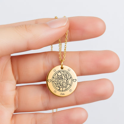 Personalized Cat Necklace, Cat Lover Gift, Engraved Pet Keepsake, Custom Round Coin Jewelry for Cat Moms and Friends