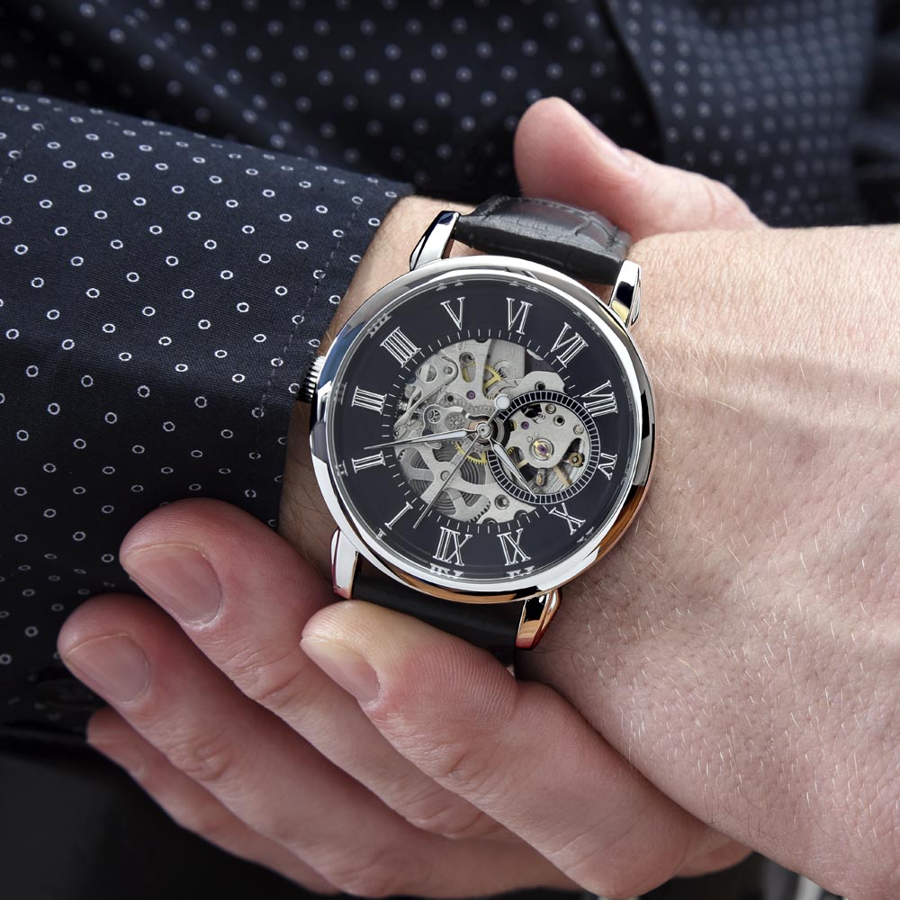 A Luxury Timepiece for the Love of Your Life - Your Husband | Men's Openwork Watch, Luxury Skeleton | Genuine Black | Gift for Husband
