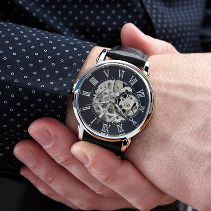 A Luxury Timepiece for the Love of Your Life - Your Husband | Men's Openwork Watch, Luxury Skeleton | Genuine Black | Gift for Husband