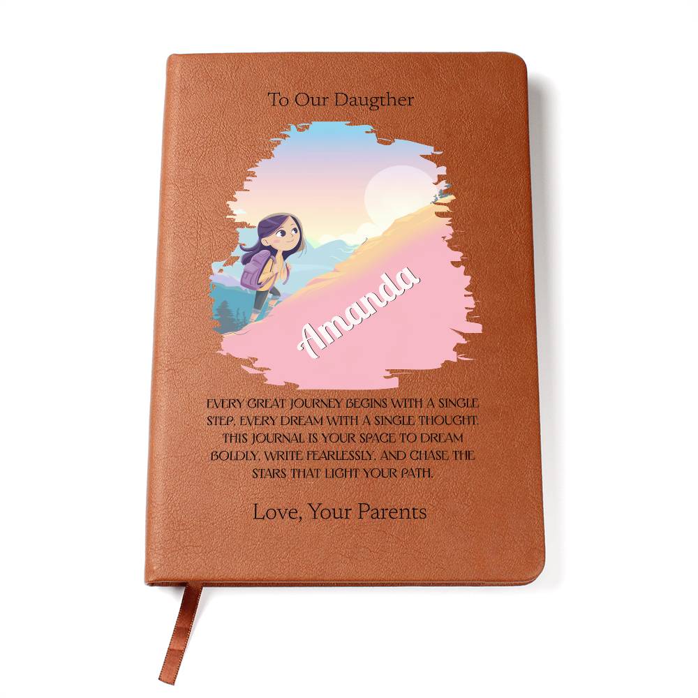 Personalized Girl's Leather Journal, Gift for Her, Inspirational Notebook, Custom Vegan Leather Diary, Sentimental Gift Idea, Keepsake Notebook