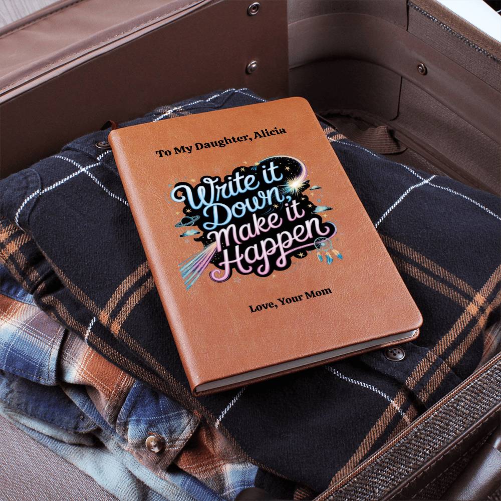 Personalized Leather Journal, Inspirational Notebook, Custom Vegan Leather Diary, Gift For Daughter, Write It Down Make It Happen