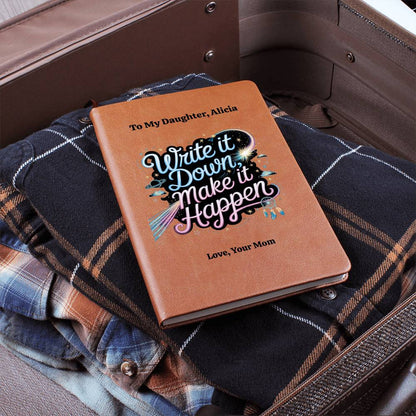 Personalized Leather Journal, Inspirational Notebook, Custom Vegan Leather Diary, Gift For Daughter, Write It Down Make It Happen
