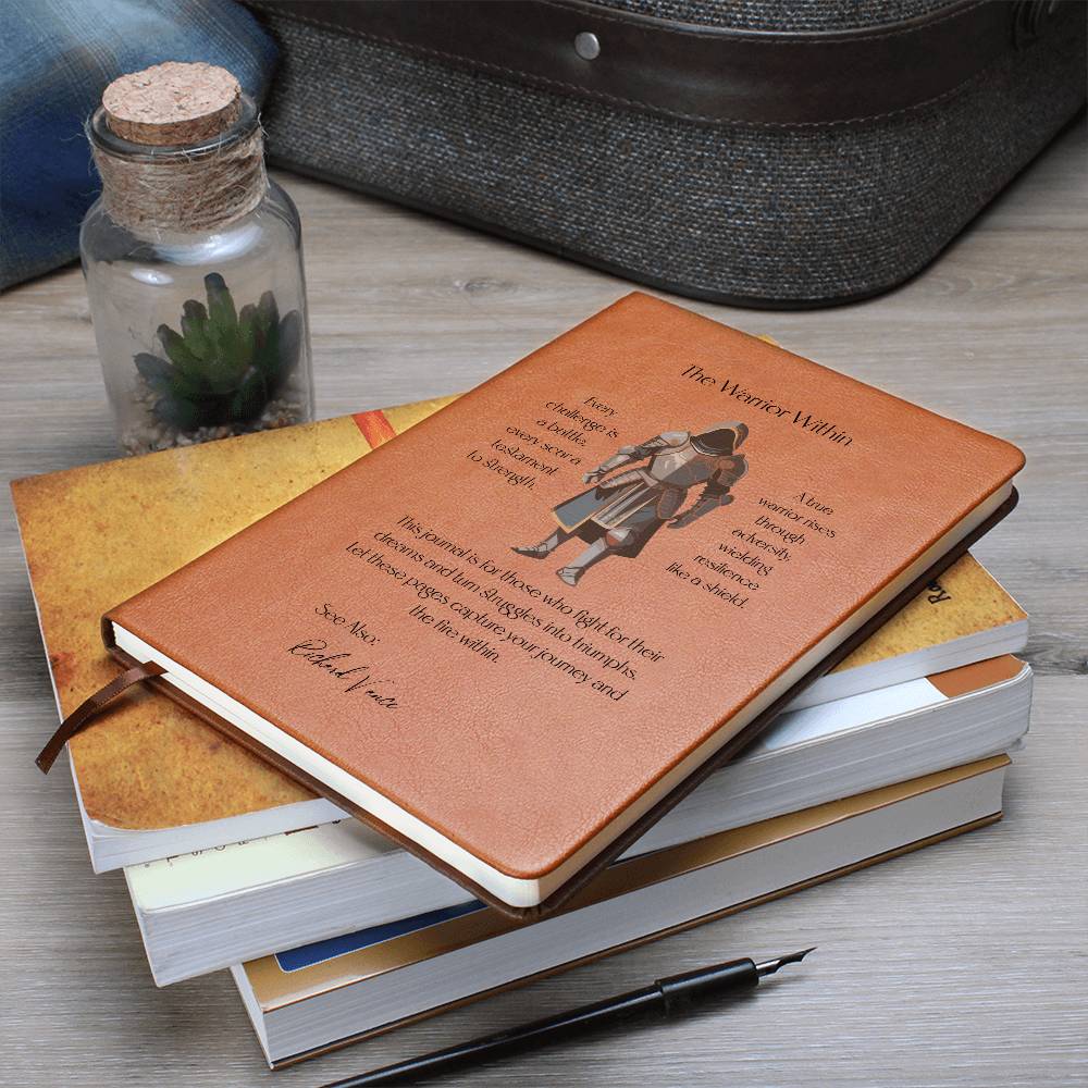 Vegan Leather Journal for Men, Warrior Graphic Notebook, Motivational Journal Gift, Unique Personal Diary, Inspiring Gift for Him