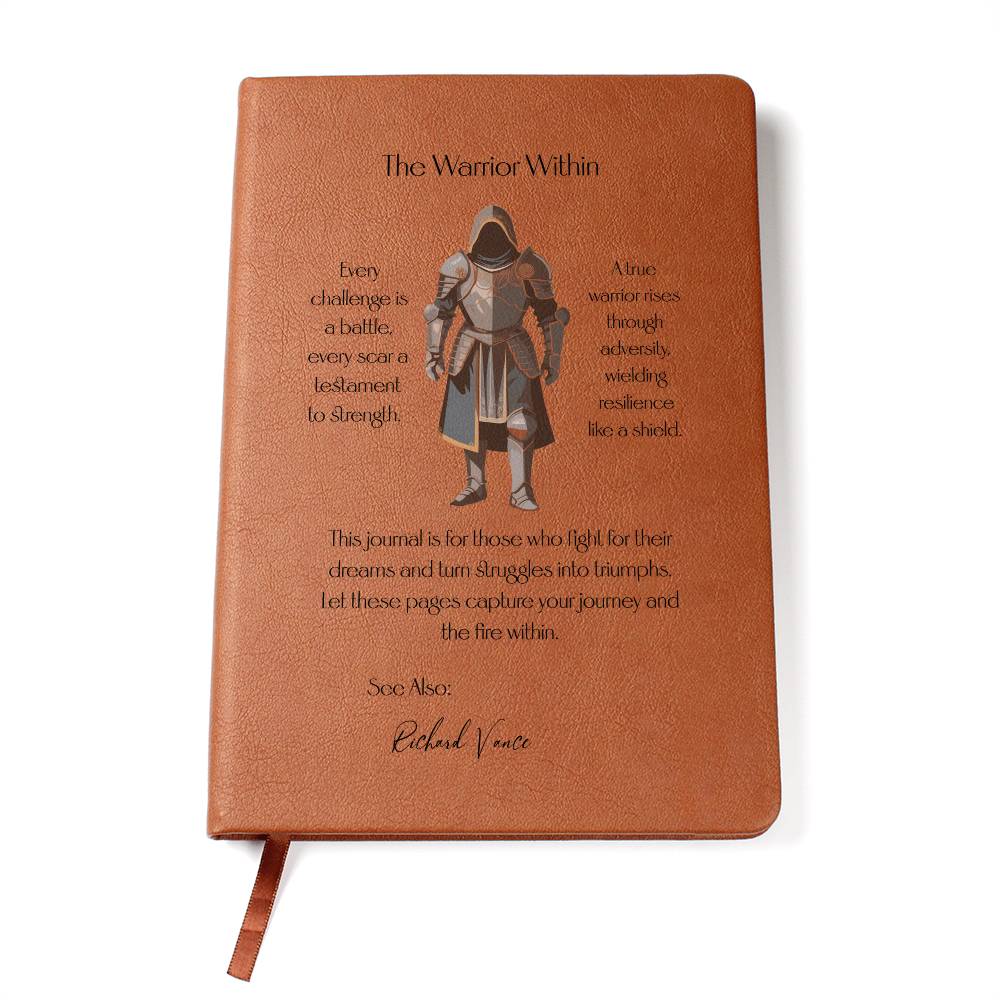 Vegan Leather Journal for Men, Warrior Graphic Notebook, Motivational Journal Gift, Unique Personal Diary, Inspiring Gift for Him